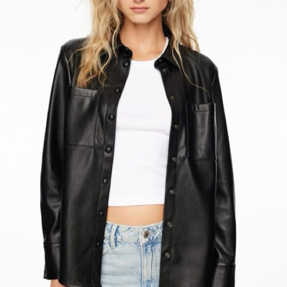 Dynamite Black Leather Button Up
